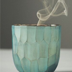 NEW! SET OF 2! Anthropologie Pebble Fresh Coriander & Fig Leaf Glass Candle